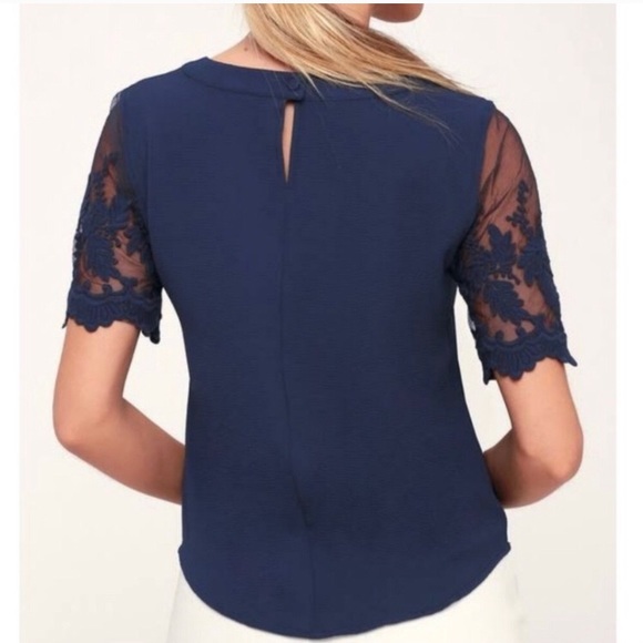 Lulus Lisa Marie Navy Lace Embroidered Top - Picture 4 of 4